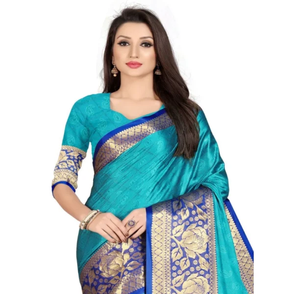 Women's Cotton Silk,Jacquard,Poly Silk Saree (Blue, 5-6 Mtrs)