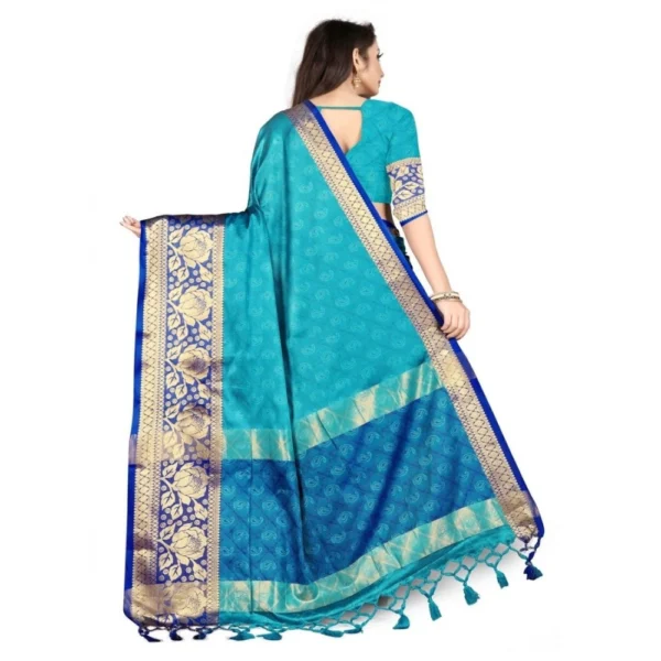 Women's Cotton Silk,Jacquard,Poly Silk Saree (Blue, 5-6 Mtrs)