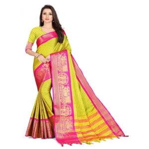 Women's Cotton Silk,Jacquard,Poly Silk Saree (Light Green, 5-6 Mtrs)