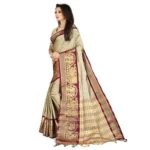 Women's Cotton Silk,Jacquard,Poly Silk Saree (Beige, 5-6 Mtrs)