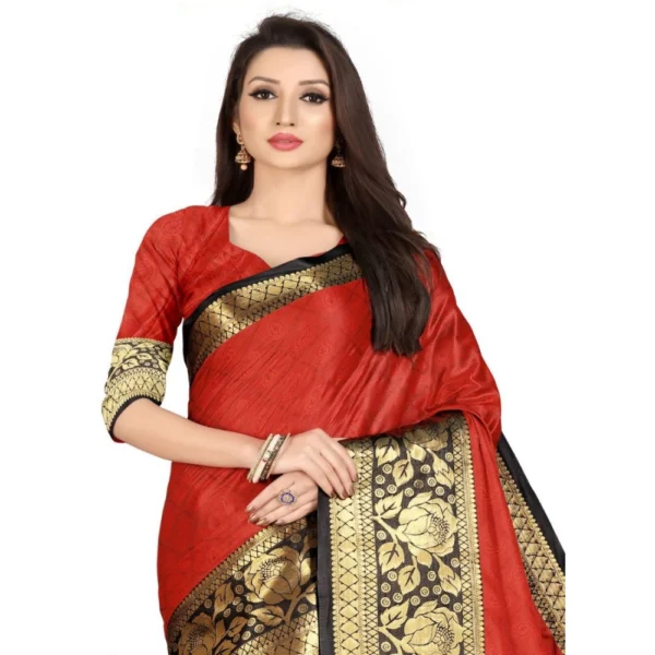 Women's Cotton Silk,Jacquard,Poly Silk Saree (Red, 5-6 Mtrs)