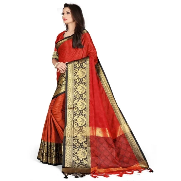 Women's Cotton Silk,Jacquard,Poly Silk Saree (Red, 5-6 Mtrs)