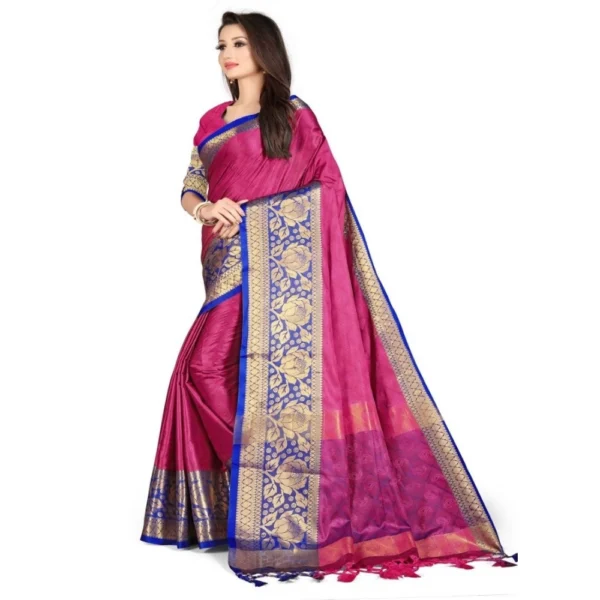 Women's Cotton Silk,Jacquard,Poly Silk Saree (Pink, 5-6 Mtrs)
