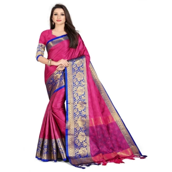 Women's Cotton Silk,Jacquard,Poly Silk Saree (Pink, 5-6 Mtrs)