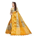 Women's Cotton Silk,Jacquard,Poly Silk Saree (Grey,Yellow, 5-6 Mtrs)
