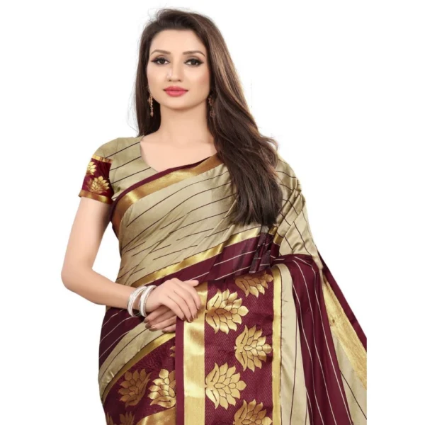 Women's Cotton Silk,Jacquard,Poly Silk Saree (Grey,Magenta, 5-6 Mtrs)