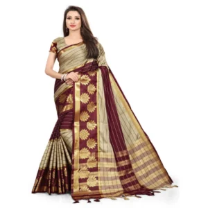 Women's Cotton Silk,Jacquard,Poly Silk Saree (Grey,Magenta, 5-6 Mtrs)