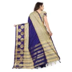 Women's Cotton Silk,Jacquard,Poly Silk Saree (Grey,Dark Blue, 5-6 Mtrs)