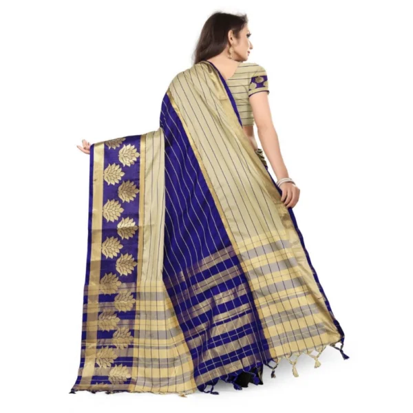Women's Cotton Silk,Jacquard,Poly Silk Saree (Grey,Dark Blue, 5-6 Mtrs)
