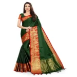 Women's Cotton Silk,Jacquard,Poly Silk (Dark Green, 5-6 Mtrs)