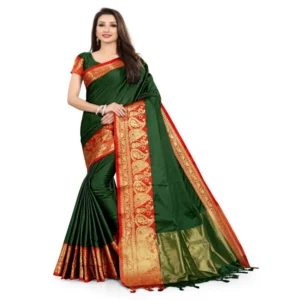 Women's Cotton Silk,Jacquard,Poly Silk (Dark Green, 5-6 Mtrs)