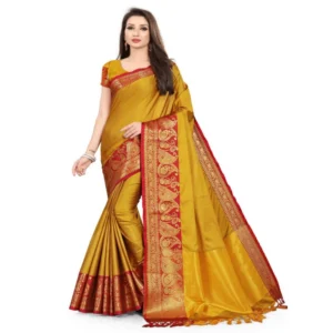 Women's Cotton Silk,Jacquard,Poly Silk (Gold, 5-6 Mtrs)