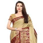 Women's Cotton Silk,Jacquard,Poly Silk Saree (Beige, 5-6 Mtrs)