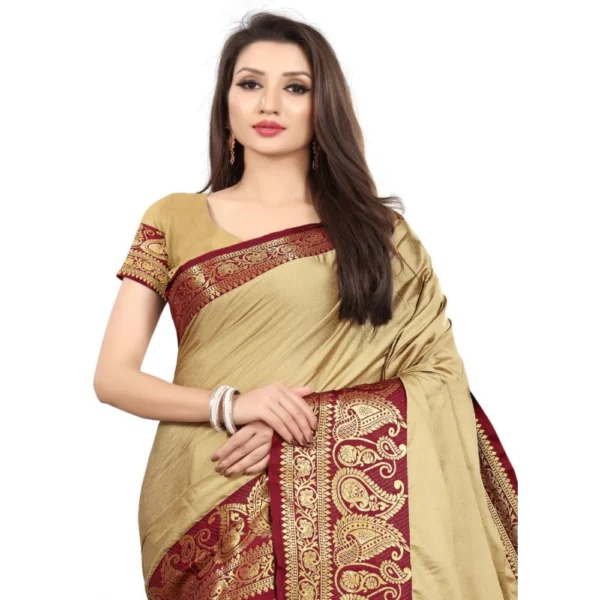 Women's Cotton Silk,Jacquard,Poly Silk Saree (Beige, 5-6 Mtrs)