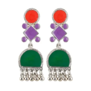Women's Alloy, silver Plated Hook Dangler Hanging Earrings-Green