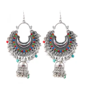 Women's Silver Plated Hook Dangler Hanging Jhumki Earrings-Silver