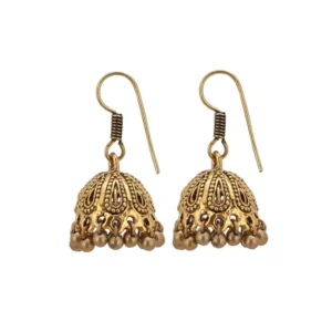 Women's Alloy Hook Dangler Hanging Oxidised Jhumki Earrings-Gold