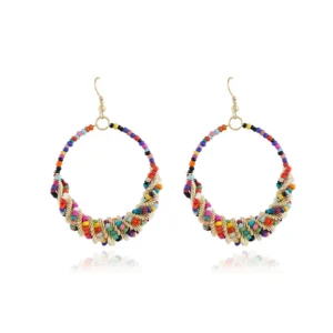 Women's Alloy, Beads Hook Dangler Hanging Earrings-Multi
