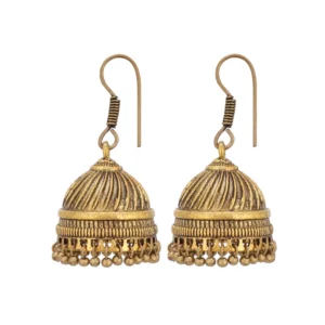 Women's Alloy Hook Dangler Hanging Oxidised Jhumki Earrings-Gold