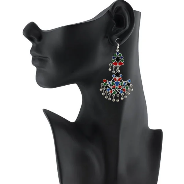 Women's Onyx Stone, Silver plated Hook Dangler Hanging Fashion Earrings-Multicolour