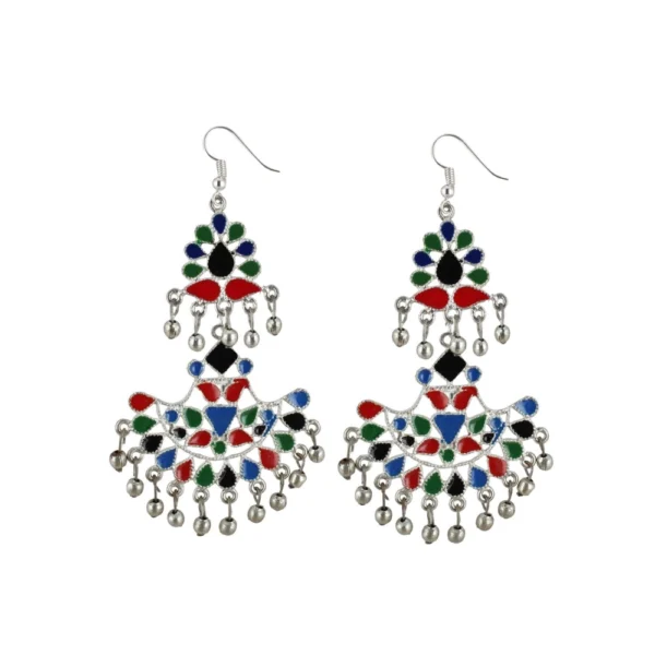 Women's Onyx Stone, Silver plated Hook Dangler Hanging Fashion Earrings-Multicolour