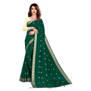 Women's Vichitra Silk Saree With Blouse (Green, 5-6 Mtrs)