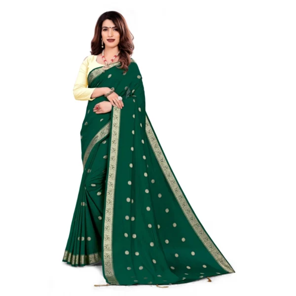 Women's Vichitra Silk Saree With Blouse (Green, 5-6 Mtrs)