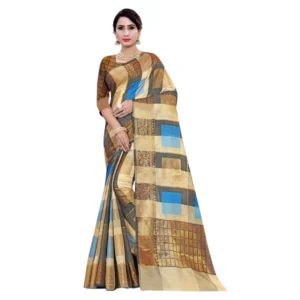 Women's Cotton, Jacqaurd Saree With Blouse (Multi Color, 5-6 Mtrs)