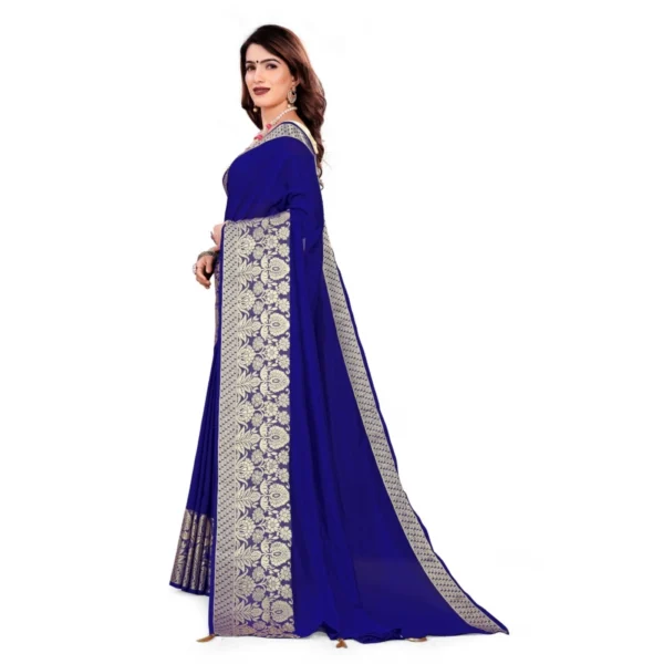 Women's Vichitra Silk Saree With Blouse (Blue, 5-6 Mtrs)