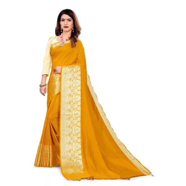 Women's Vichitra Silk Saree With Blouse (Mustard, 5-6 Mtrs)
