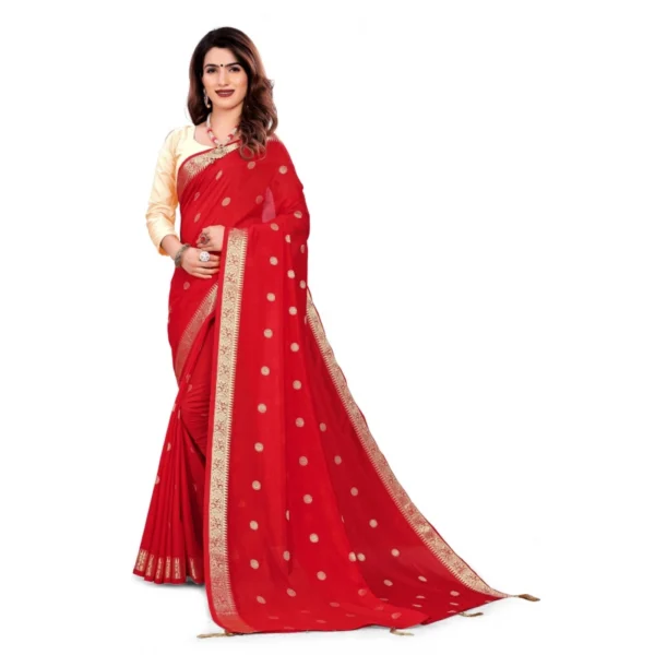 Women's Vichitra Silk Saree With Blouse (Red, 5-6 Mtrs)