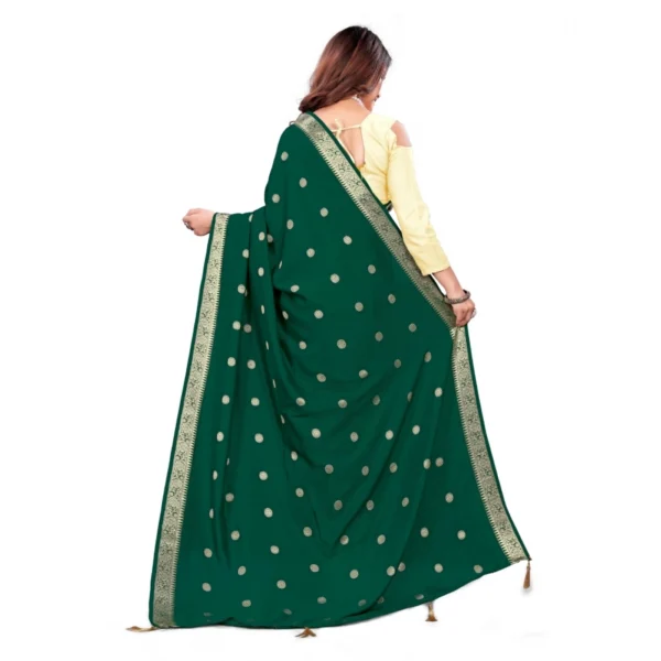 Women's Vichitra Silk Saree With Blouse (Green, 5-6 Mtrs)