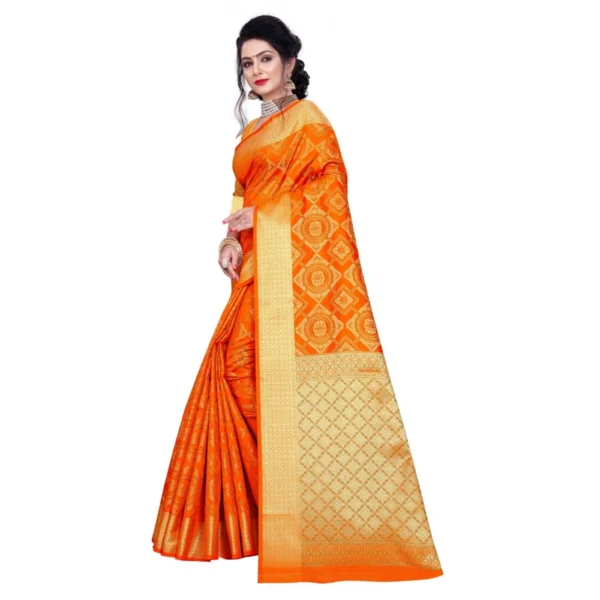 Women's Banarasi Silk Saree With Blouse (Orange, 5-6 Mtrs)