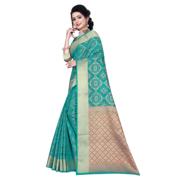 Women's Banarasi Silk Saree With Blouse (Green, 5-6 Mtrs)