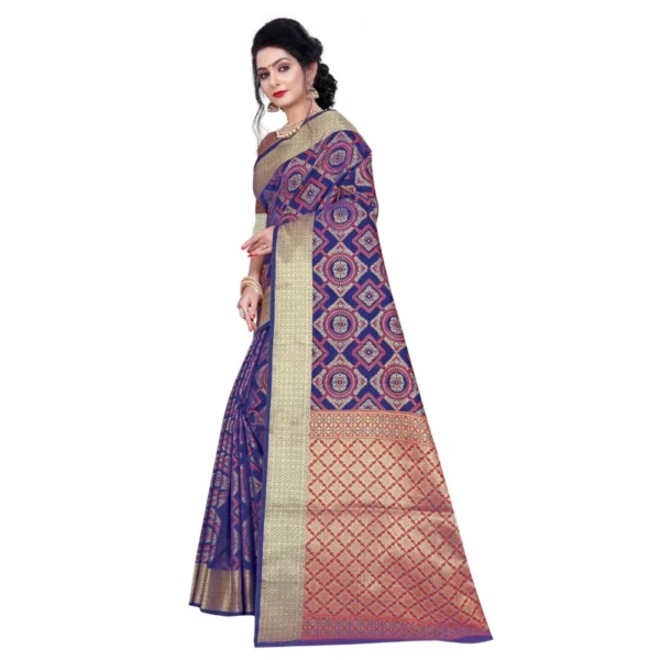Women's Banarasi Silk Saree With Blouse (Blue, 5-6 Mtrs)