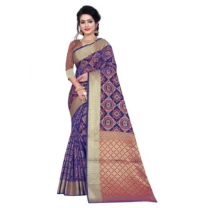 Women's Banarasi Silk Saree With Blouse (Blue, 5-6 Mtrs)