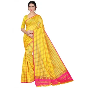 Women's Art Silk Saree With Blouse (Yellow, 5-6 Mtrs)