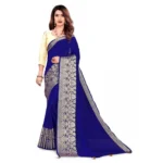 Women's Vichitra Silk Saree With Blouse (Blue, 5-6 Mtrs)