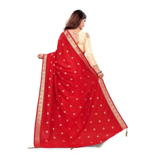 Women's Vichitra Silk Saree With Blouse (Red, 5-6 Mtrs)