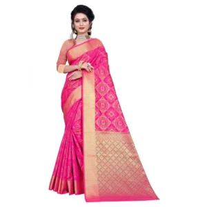 Women's Banarasi Silk Saree With Blouse (Pink, 5-6 Mtrs)