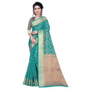 Women's Banarasi Silk Saree With Blouse (Green, 5-6 Mtrs)