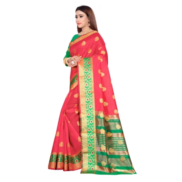 Women's Art Silk Saree With Blouse (Pink, 5-6 Mtrs)