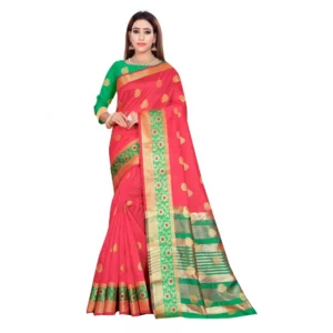 Women's Art Silk Saree With Blouse (Pink, 5-6 Mtrs)