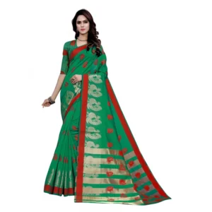 Women's Art Silk, Jacqaurd Saree With Blouse (Green, 5-6 Mtrs)