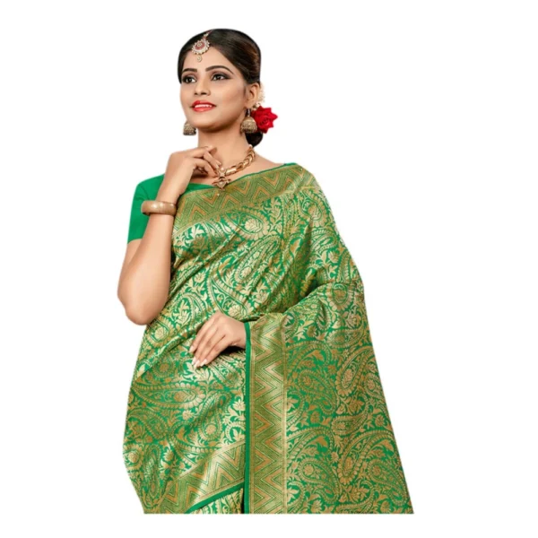 Women's Banarasi silk Saree with Blouse (Light green, 5-6mtr)