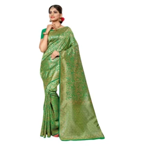 Women's Banarasi silk Saree with Blouse (Light green, 5-6mtr)