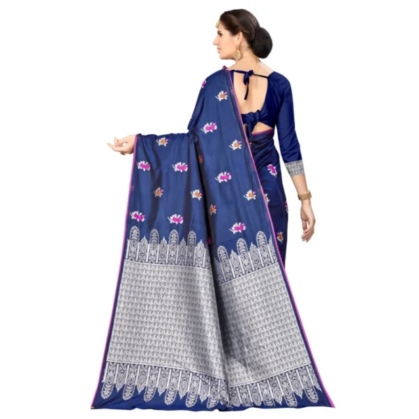 Women's Banarasi silk Saree with Blouse (Navy blue, 5-6mtr)