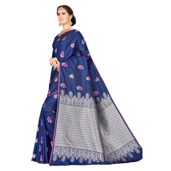 Women's Banarasi silk Saree with Blouse (Navy blue, 5-6mtr)