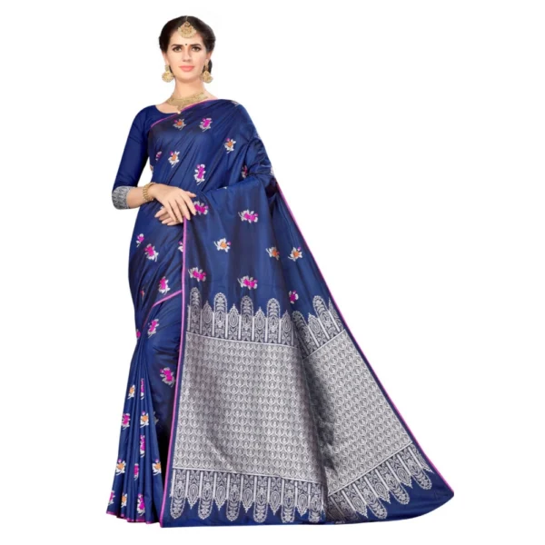 Women's Banarasi silk Saree with Blouse (Navy blue, 5-6mtr)
