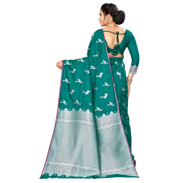 Women's Banarasi silk Saree with Blouse (Green, 5-6mtr)